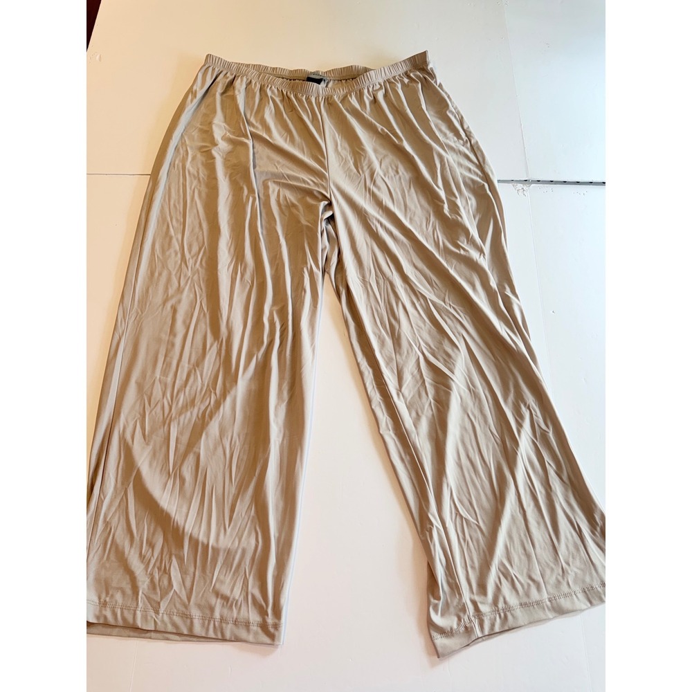 Catherines Plus Size 28W Wide Leg Pants Tan Beige Elastic Waist Pull On